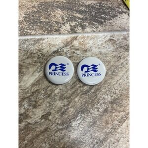 Princess Cruises Logo Souvenir Pin Back Button Set White Blue 1.5 Inch 2 Pack